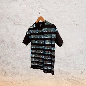 Sequin Stripped TShirt, ASOS, SMALL, Blue